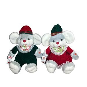 Vtg Fluffies Stuffed Christmas Mice Velvet Outfits Plush Boy Girl Mouse 17" READ